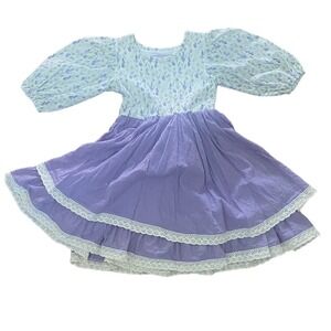 Girl August Dress Girls Size 6 Purple Floral Swiss Dot Lace Tiered Cottagecore